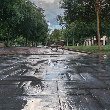 A decorative concrete walkway.