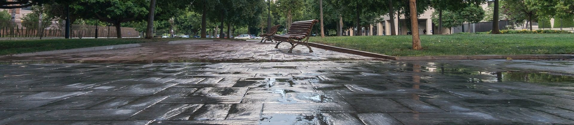 A decorative concrete walkway.