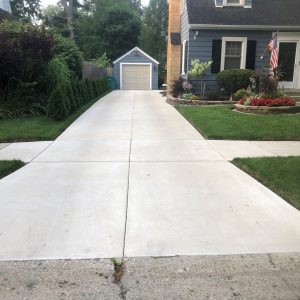 A concrete driveway.