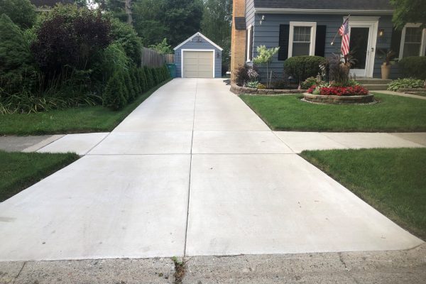 A concrete driveway.