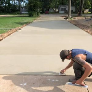 A concrete driveway.