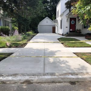 A concrete driveway.