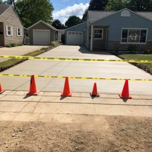 A concrete driveway.