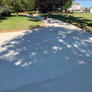 A concrete driveway.