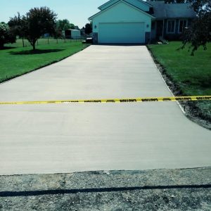 A concrete driveway.