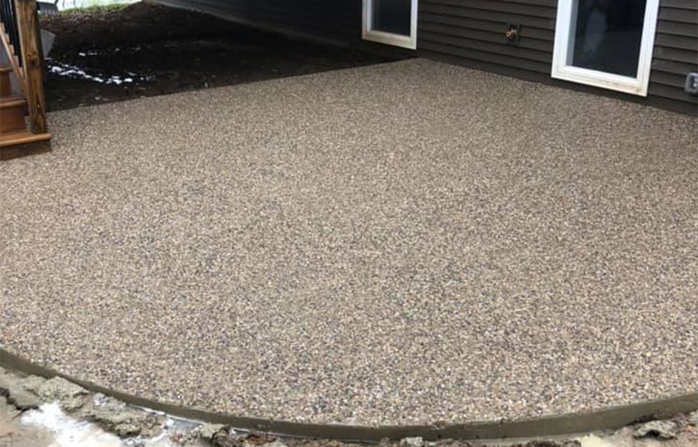 Exposed aggregate concrete patio.