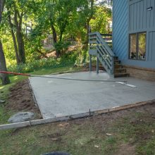 A concrete patio for an office building.