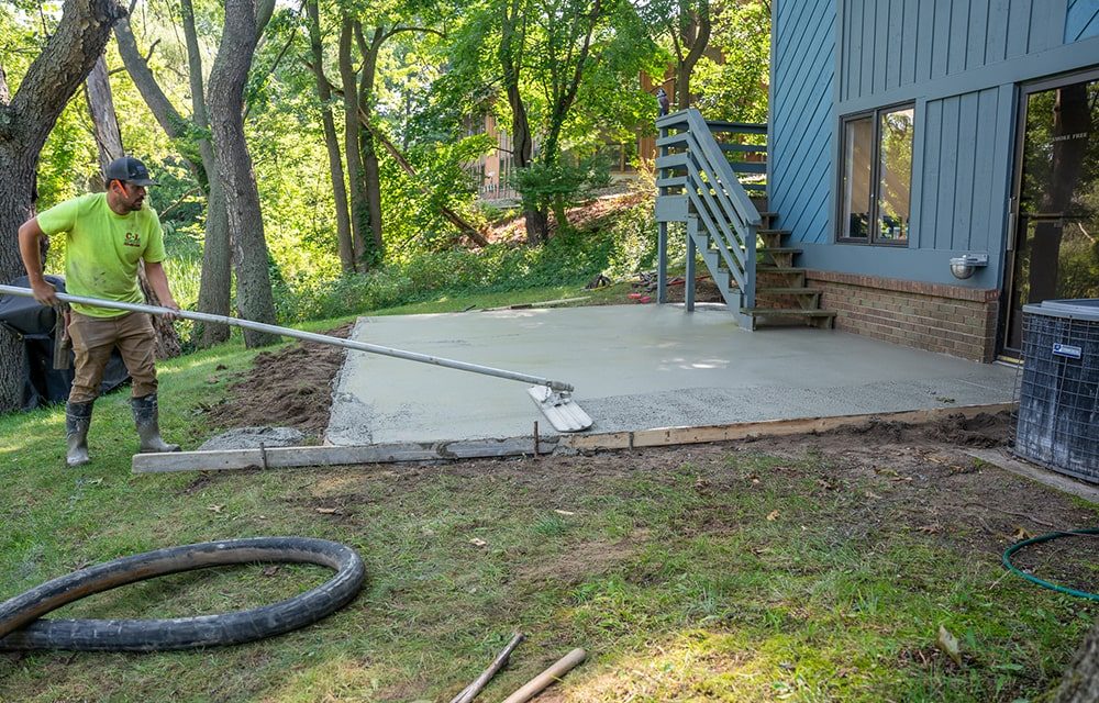 A concrete patio for an office building.