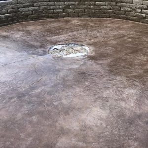 A decorative concrete patio.