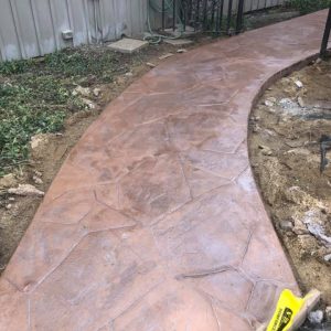 A stamped concrete walkway.