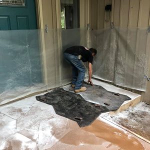 A stamped concrete walkway.