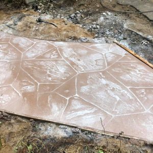 A stamped concrete walkway.